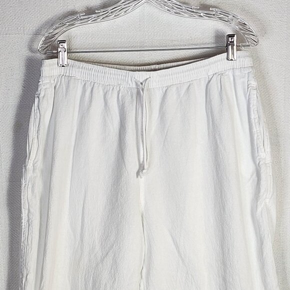 Cottonseed Casual Wear White Drawstring Elastic Waist Wide Leg Crop Pants Size L - Picture 2 of 16